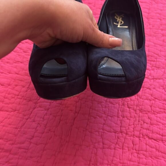 YSL navy blue suede Peep-Toe Heels, US7 - Picture 5 of 11